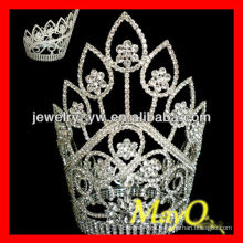 La cinta alta grande plateó la corona cristalina de la tiara del desfile de la reina de la flor del diamante de la flor